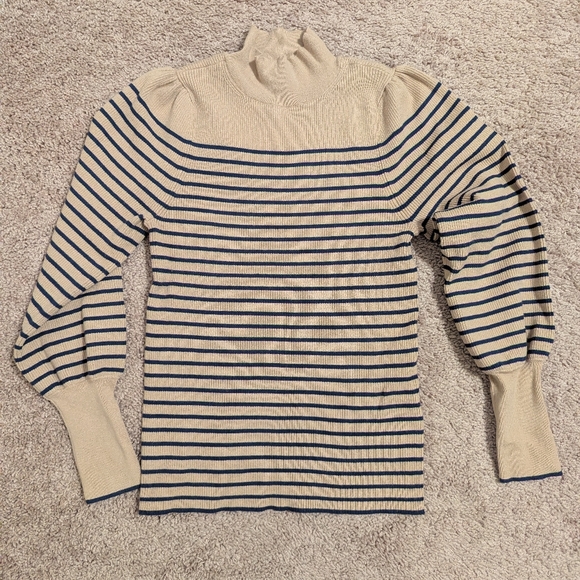 Ann Taylor Sweaters - Ann Taylor Ribbed Striped Sweater - Tan/Navy
